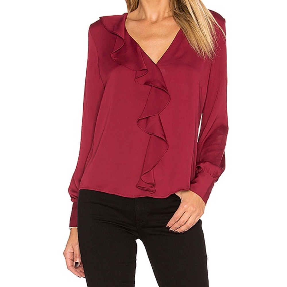 L’Academie Long Sleeve Ruffle Blouse in Cabernet
